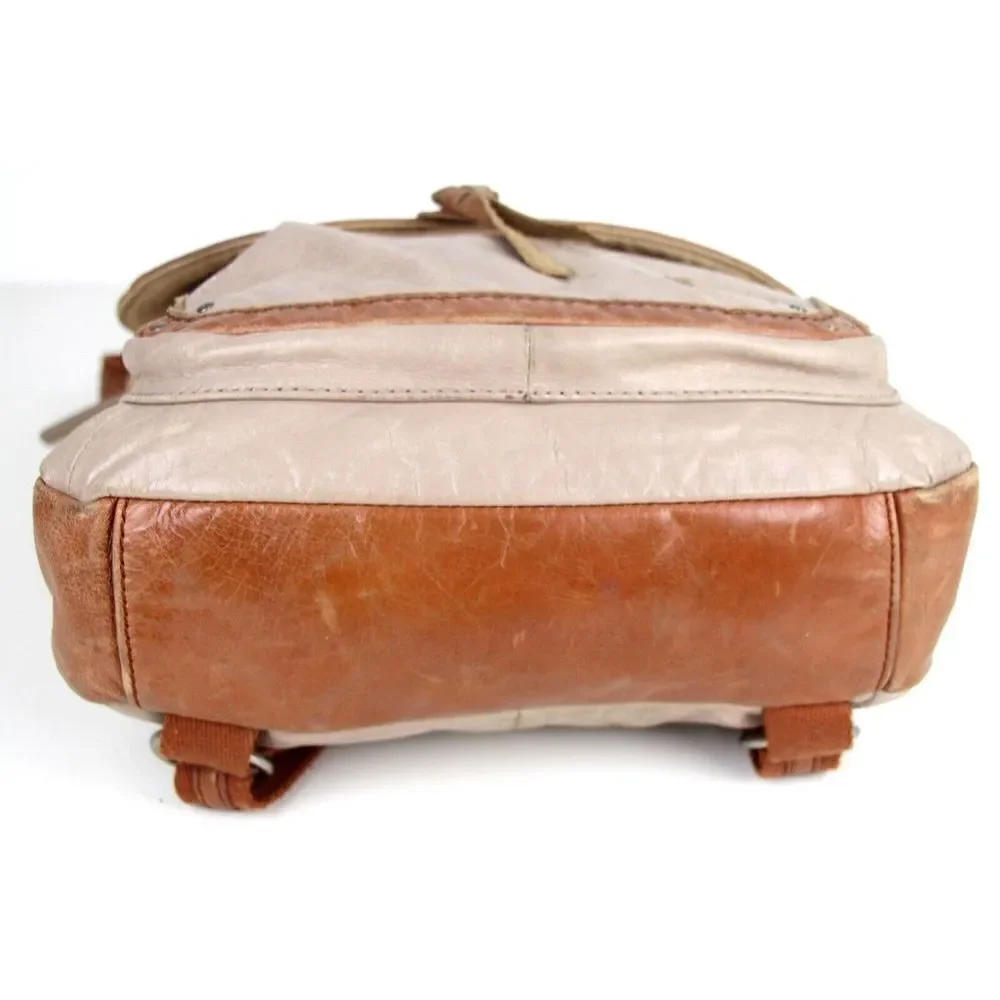 THE SAK BEIGE BROWN GENUINE LEATHER CONVERTIBLE BACKPACK SHOULDER BAG X-BODY